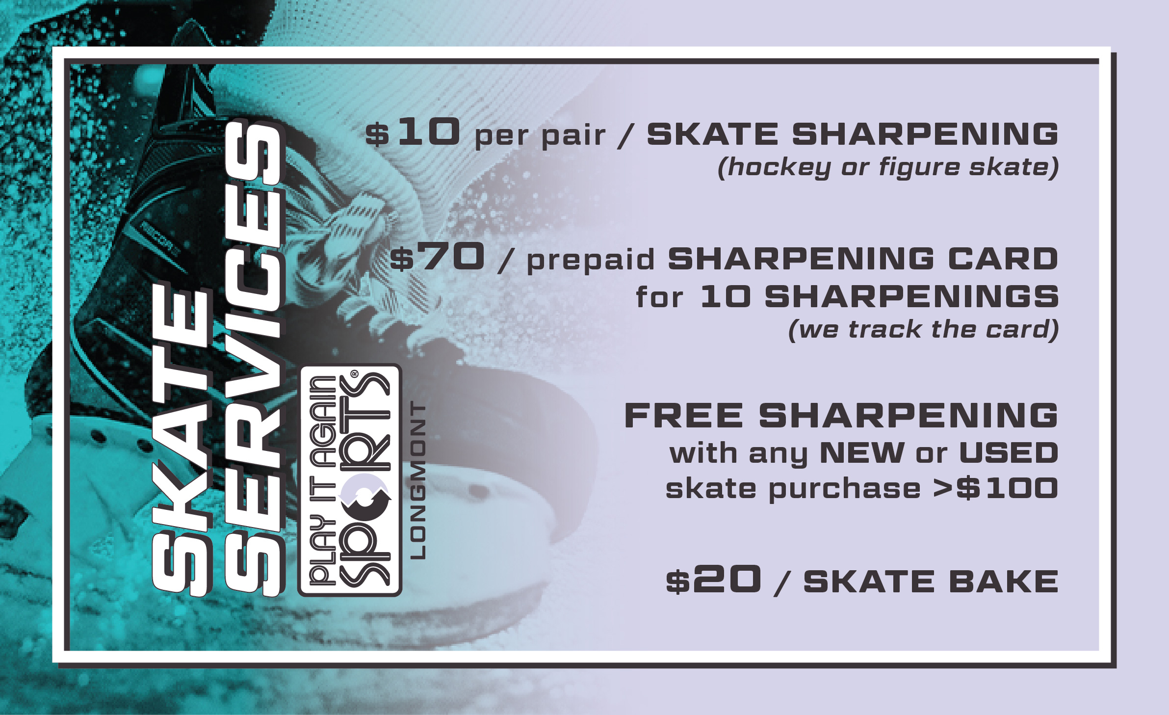 pricing and information on skate sharpening and skate baking services